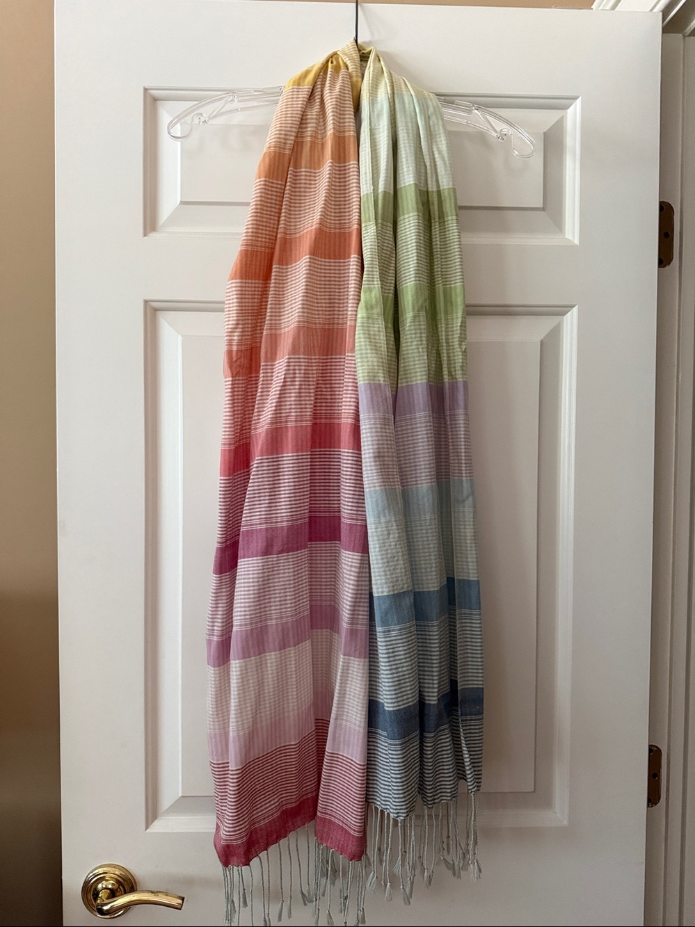 Wanderlust Striped Fringe Scarf in Pink, Lavender and Blue